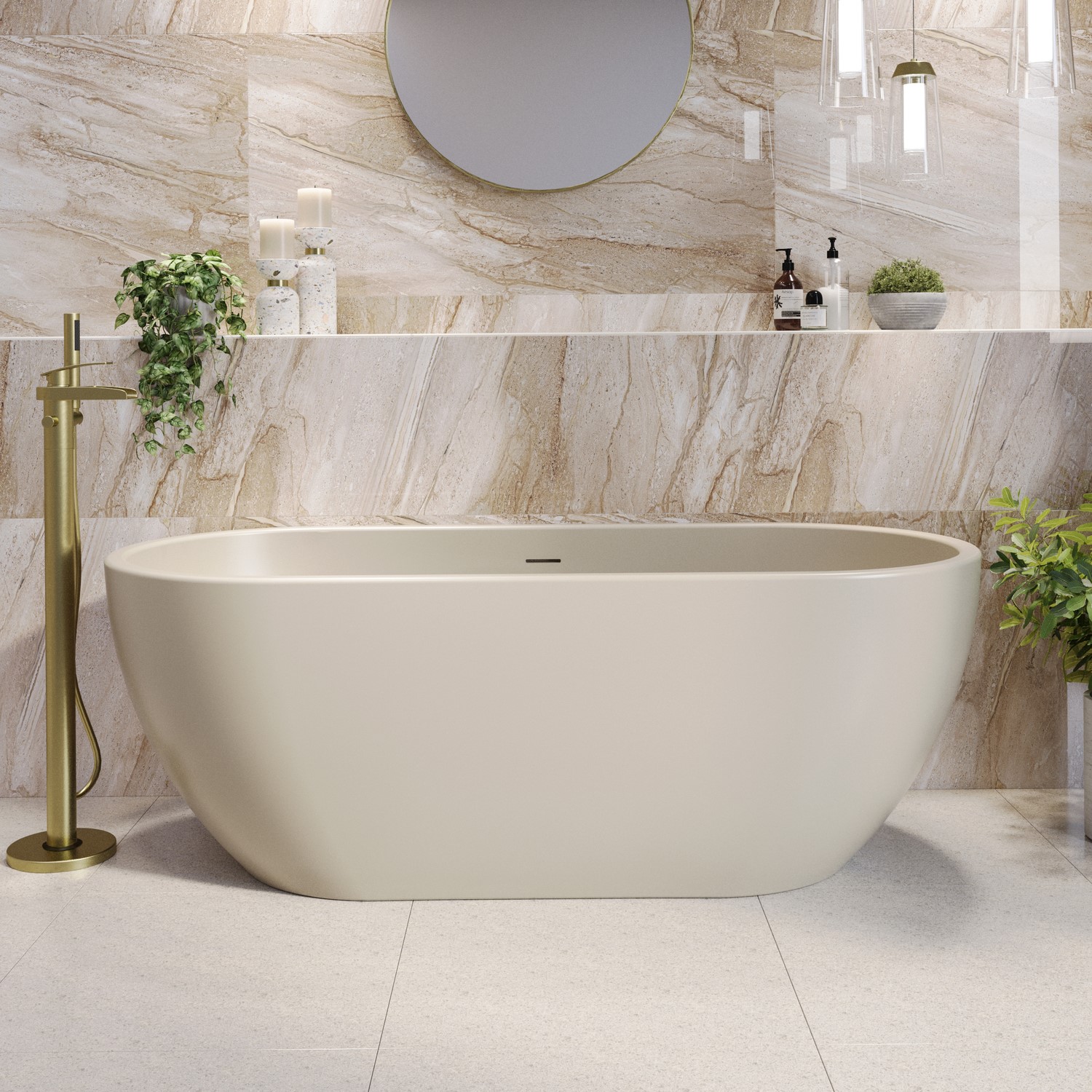 Lisbon Beige Matt Freestanding Double Ended Bath 1650 X 750Mm