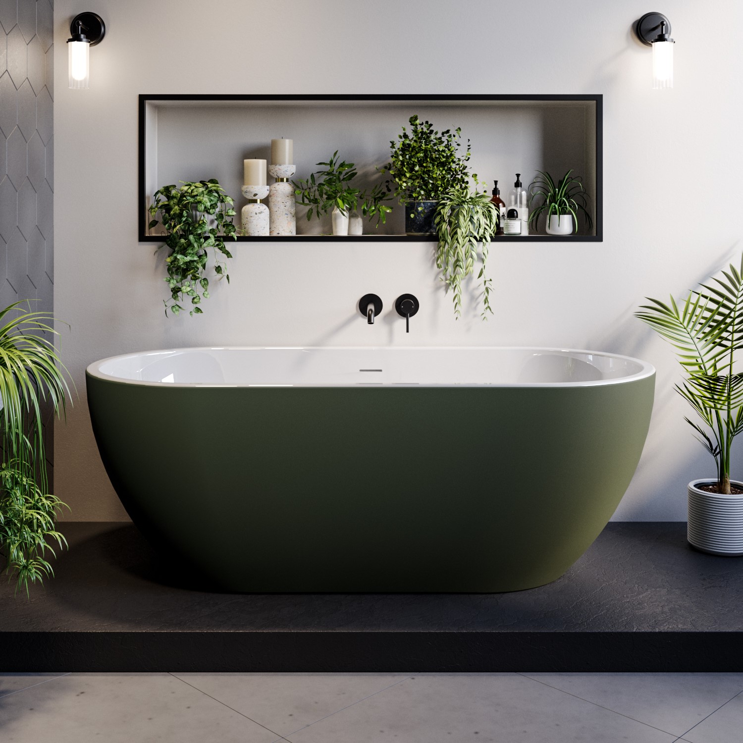 Lisbon Green Dark Freestanding Double Ended Bath 1650 X 750Mm