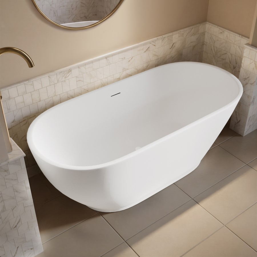Matt White Freestanding Double Ended Bath with Plinth 1650 x 750mm - Lisbon