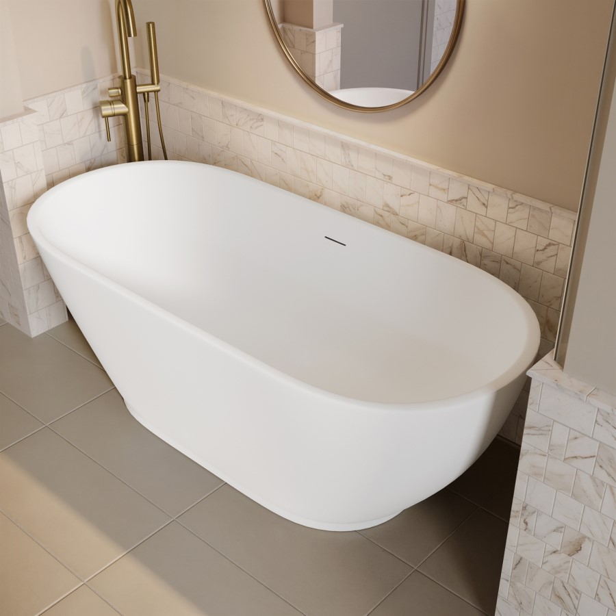 Matt White Freestanding Double Ended Bath with Plinth 1650 x 750mm - Lisbon