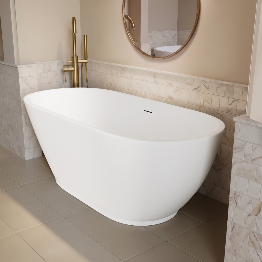 Matt White Freestanding Double Ended Bath with Plinth 1650 x 750mm - Lisbon
