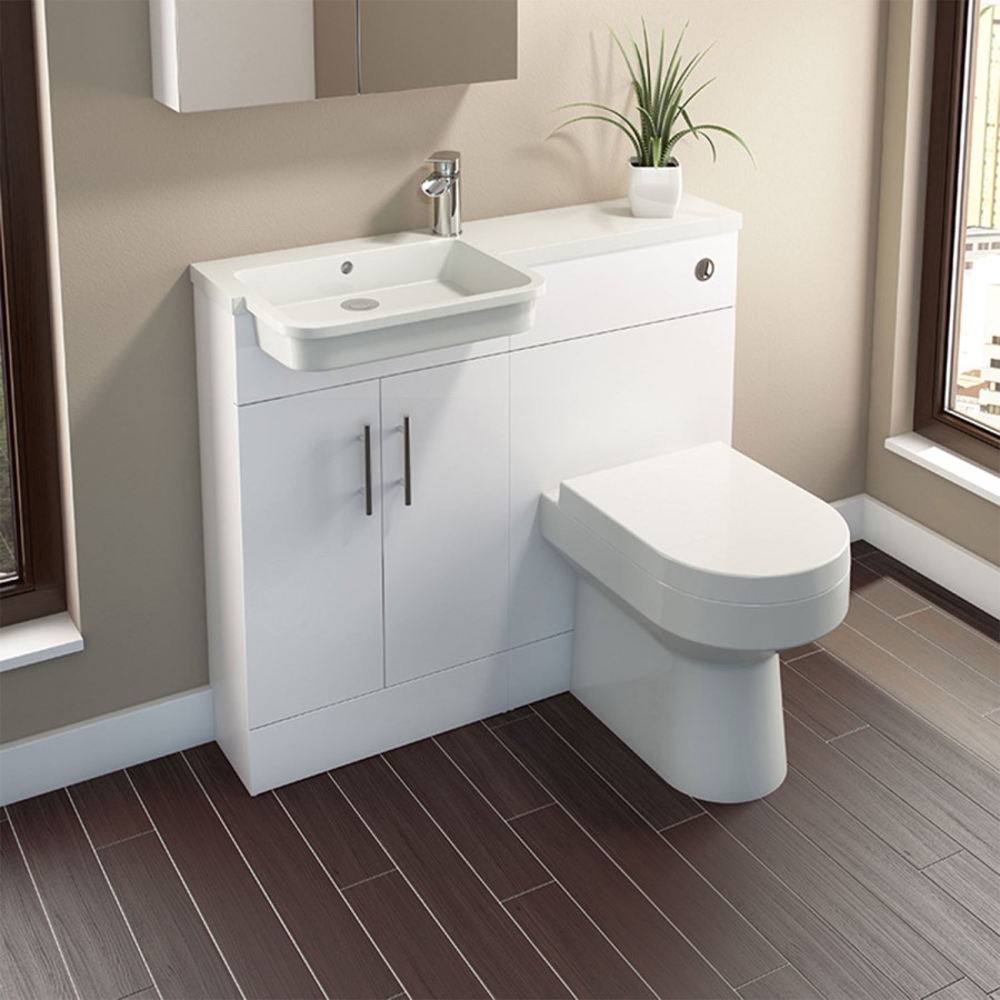 White Vanity Unit Furniture Suite Left Hand - W1000mm