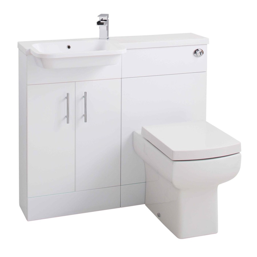 White Vanity Unit Furniture Suite Left Hand - W1000mm