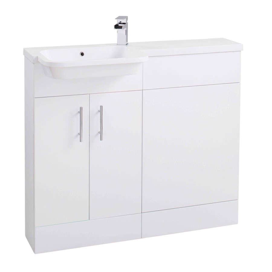 White Vanity Unit Furniture Suite Left Hand - W1000mm