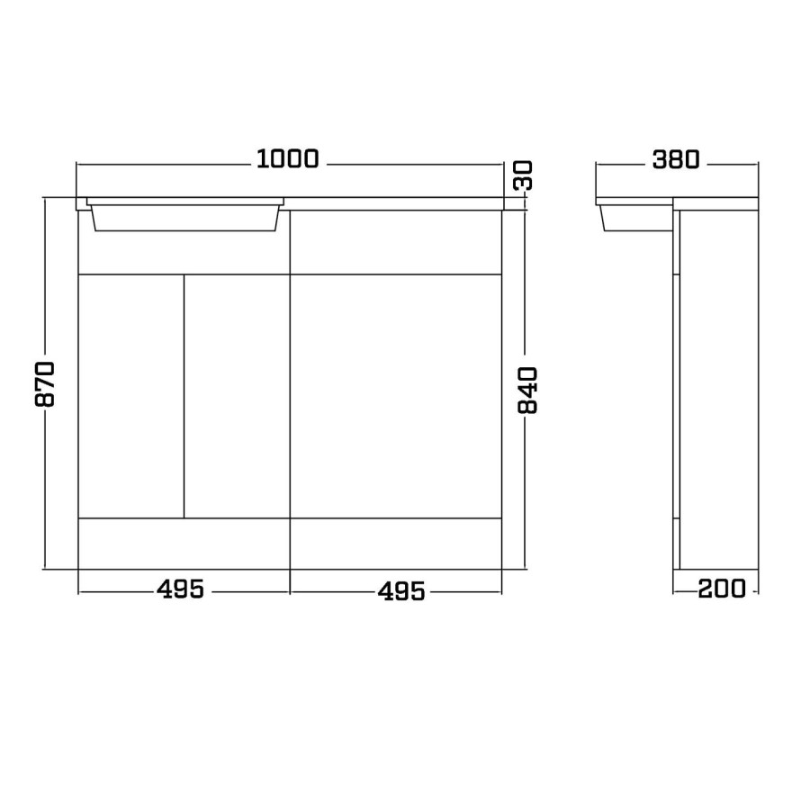 White Vanity Unit Furniture Suite Left Hand - W1000mm