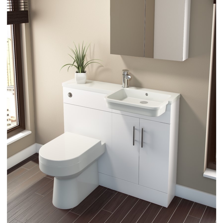 White Vanity Unit Furniture Suite Right Hand - W1000mm