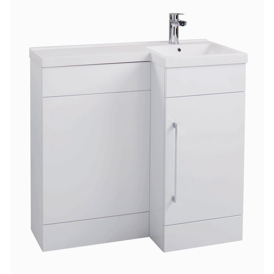 White L-Shaped Mid Edge Basin & WC Unit Right Hand - W900 x H860mm