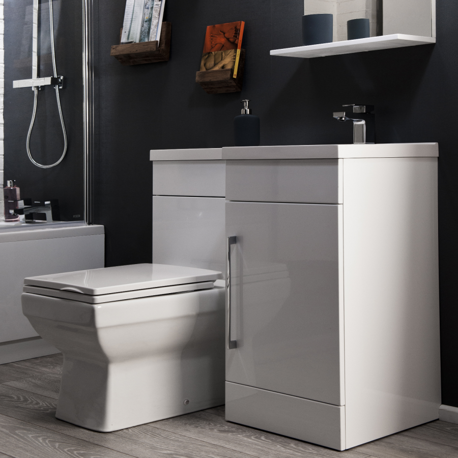 White L-Shaped Mid Edge Basin & WC Unit Right Hand - W900 x H860mm
