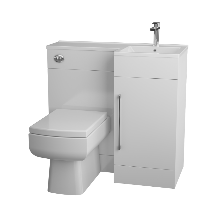 White L-Shaped Thin Edge Basin & WC Unit Right Hand - W900 x H 838mm