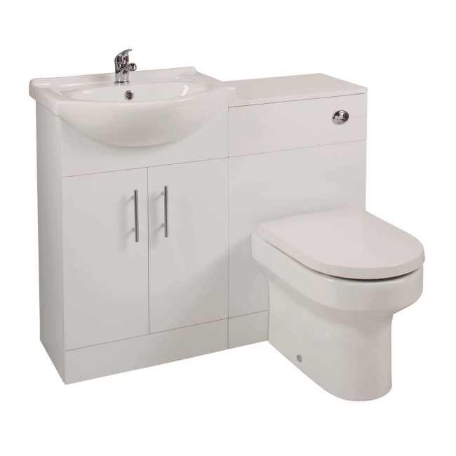 White Left Hand Bathroom Vanity Unit & Basin with Back to Wall Toilet