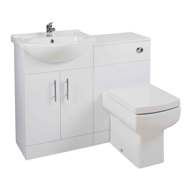 White Bathroom Vanity Unit with Basin & Square Toilet