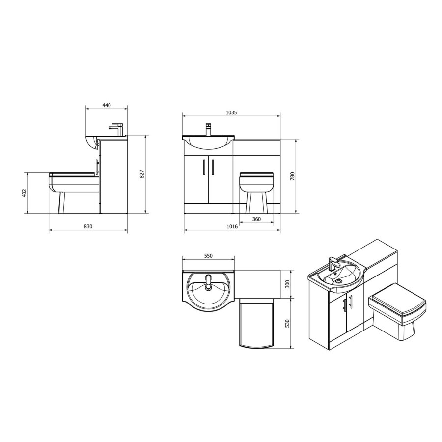 White Bathroom Vanity Unit with Basin & Square Toilet