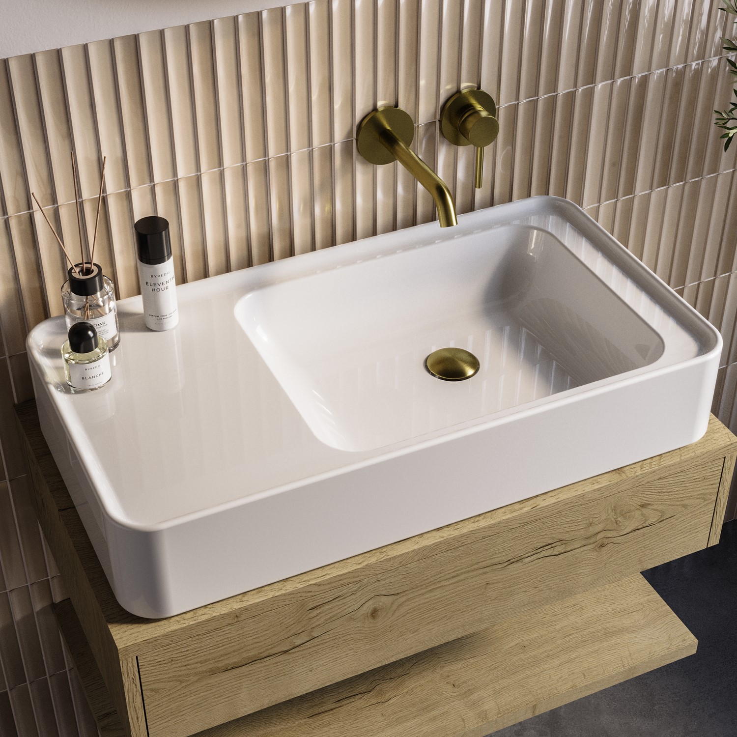 White Rectangular Countertop Basin 765mm - Logan - Better Bathrooms
