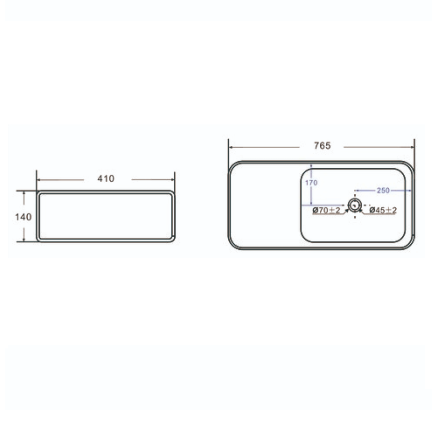 White Rectangular Countertop Basin 765mm - Logan - Better Bathrooms