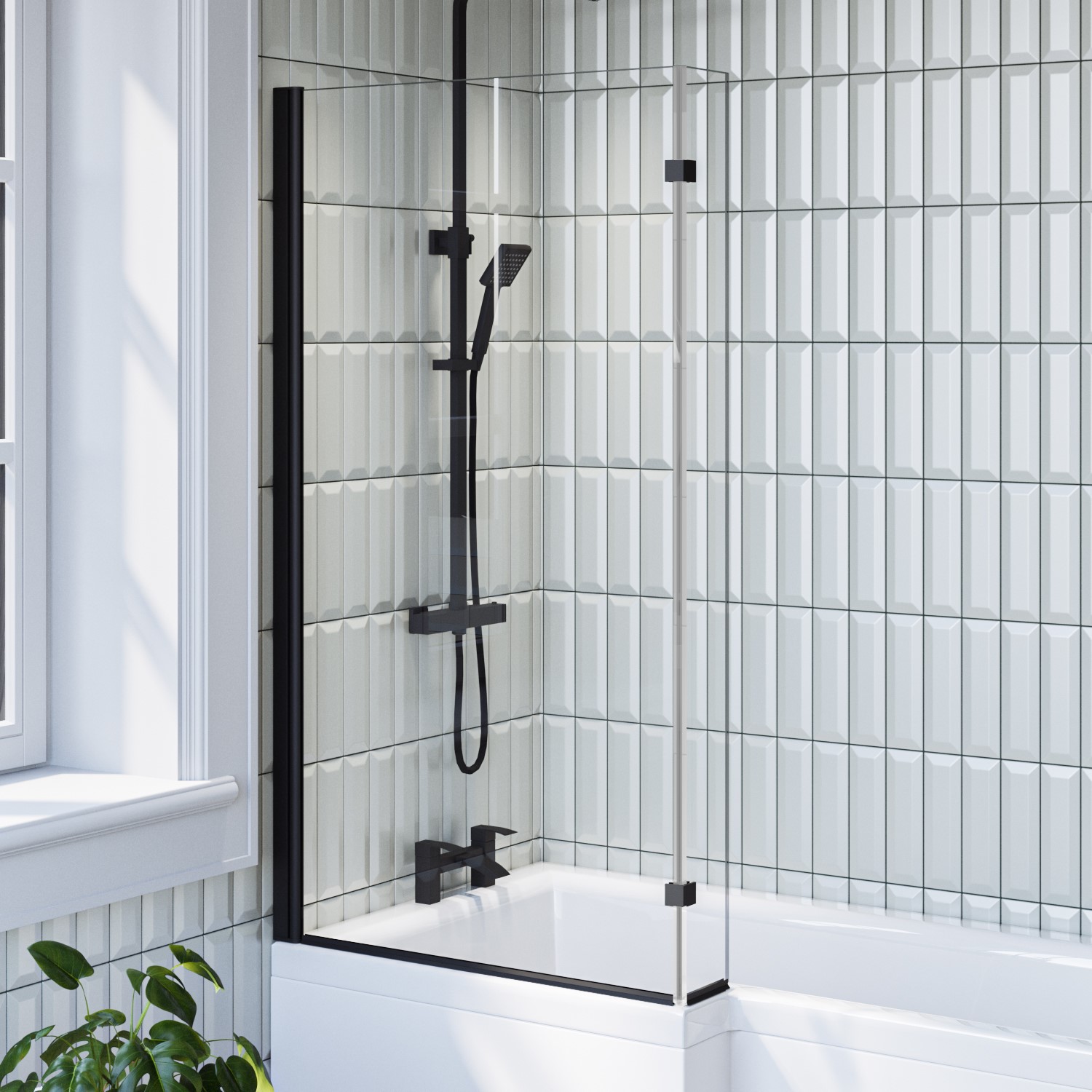 Lomax L Shape 1450mm 6mm Matt Black Bath Screen Better Bathrooms lomax-l-shape-1450mm-6mm-matt-black-bath-screen-better-bathrooms