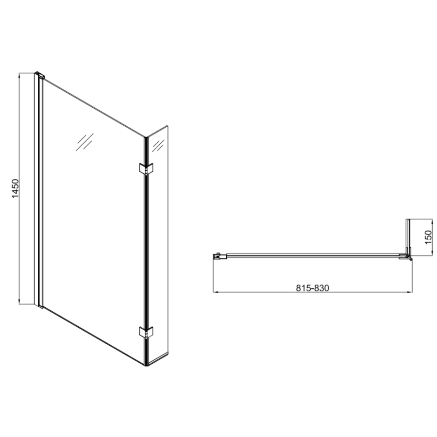 Lomax L Shape 1450mm 6mm Matt Black Bath Screen