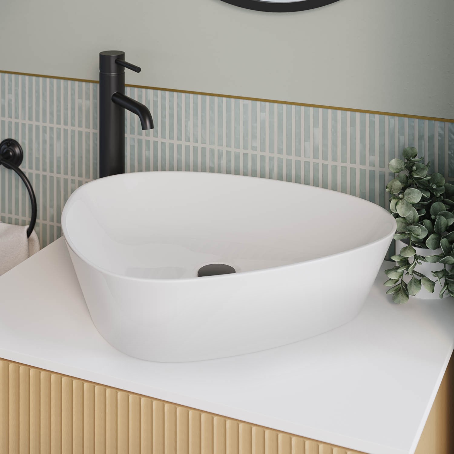 White Triangular Countertop Basin 505mm - Lotus - Better Bathrooms