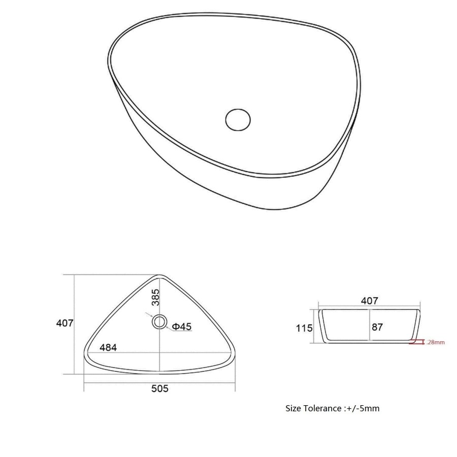 GRADE A1 - White Triangular Countertop Basin 505mm - Lotus