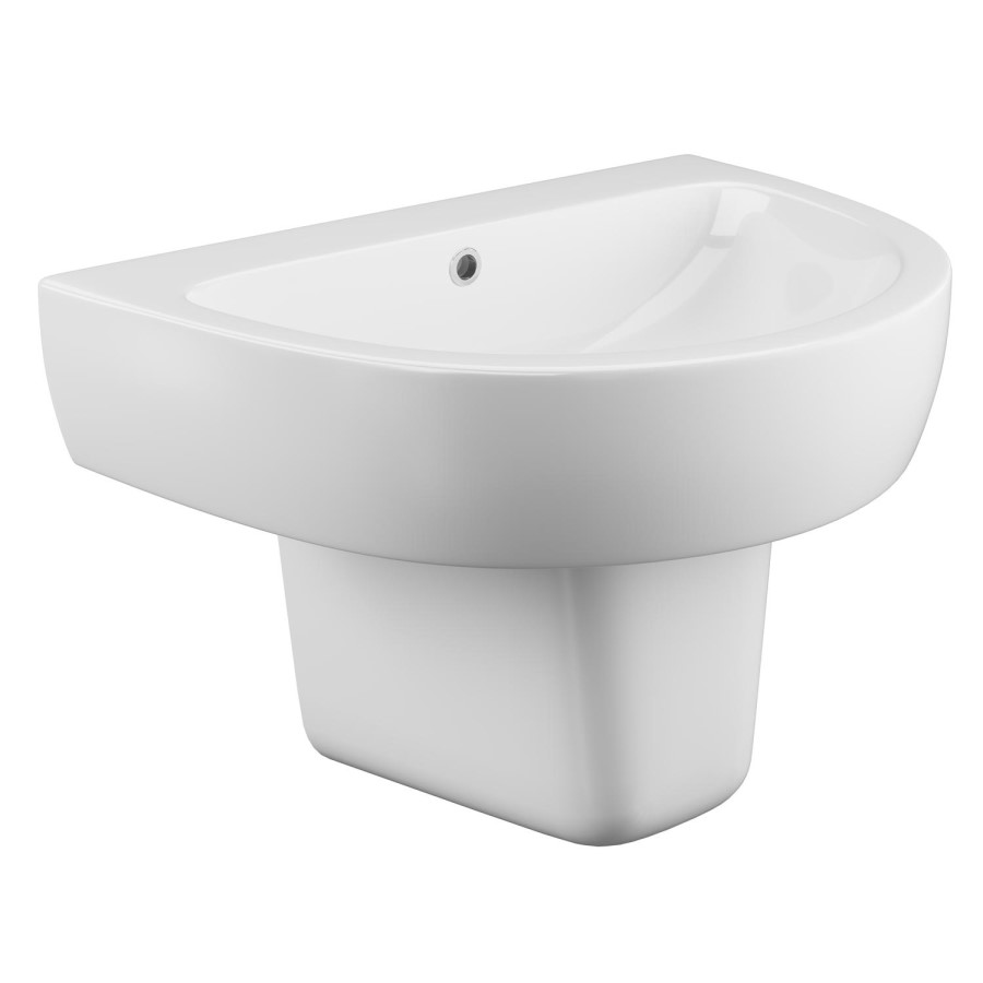 Curve Wall Mount Sink with Semi Pedestal - 1 Tap Hole