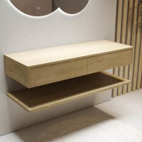 ONLY OPENED - 1200mm Oak Wall Hung Countertop Shelves - Lugo
