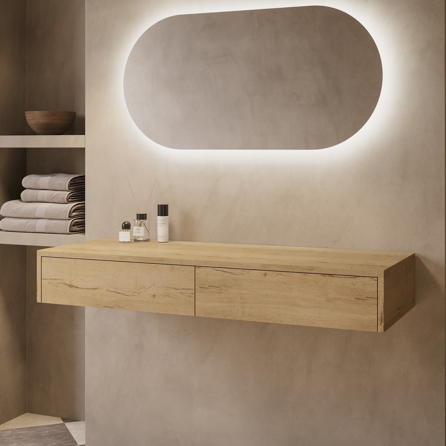 Lugo Brown 1200Mm Wood Effect Wall Hung Double Countertop Vanity Unit
