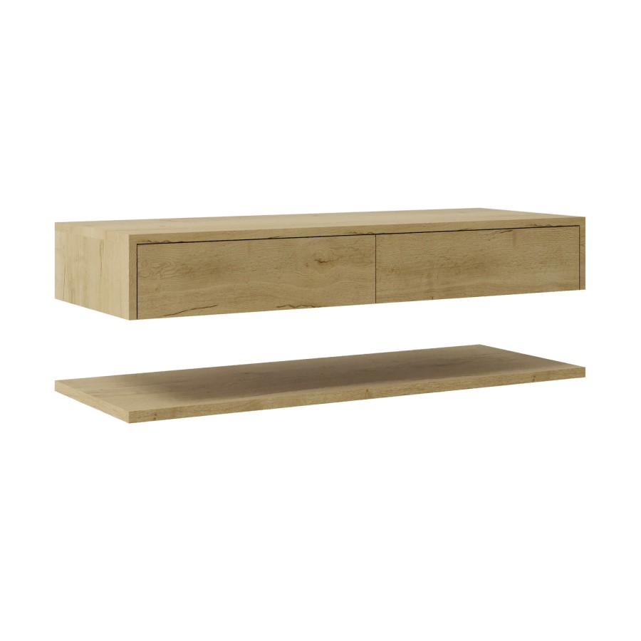 1200mm Wood Effect Wall Hung Double Countertop Vanity Unit with Shelf - Lugo