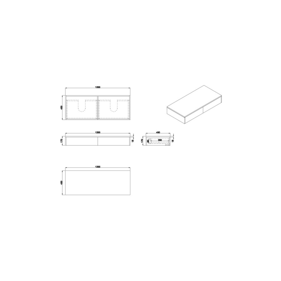 1200mm Wood Effect Wall Hung Double Countertop Vanity Unit - Lugo