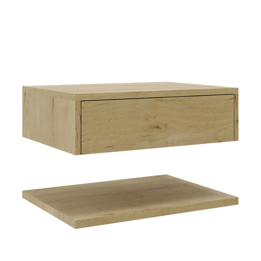 ONLY OPENED - 600mm Oak Wall Hung Countertop Shelves - Lugo