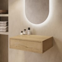 600mm Oak Wood Effect Wall Hung Countertop Vanity Unit - Lugo