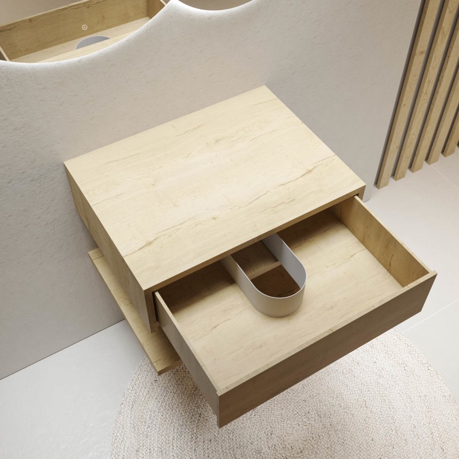 600mm Wood Effect Wall Hung Countertop Vanity Unit with Shelf - Lugo