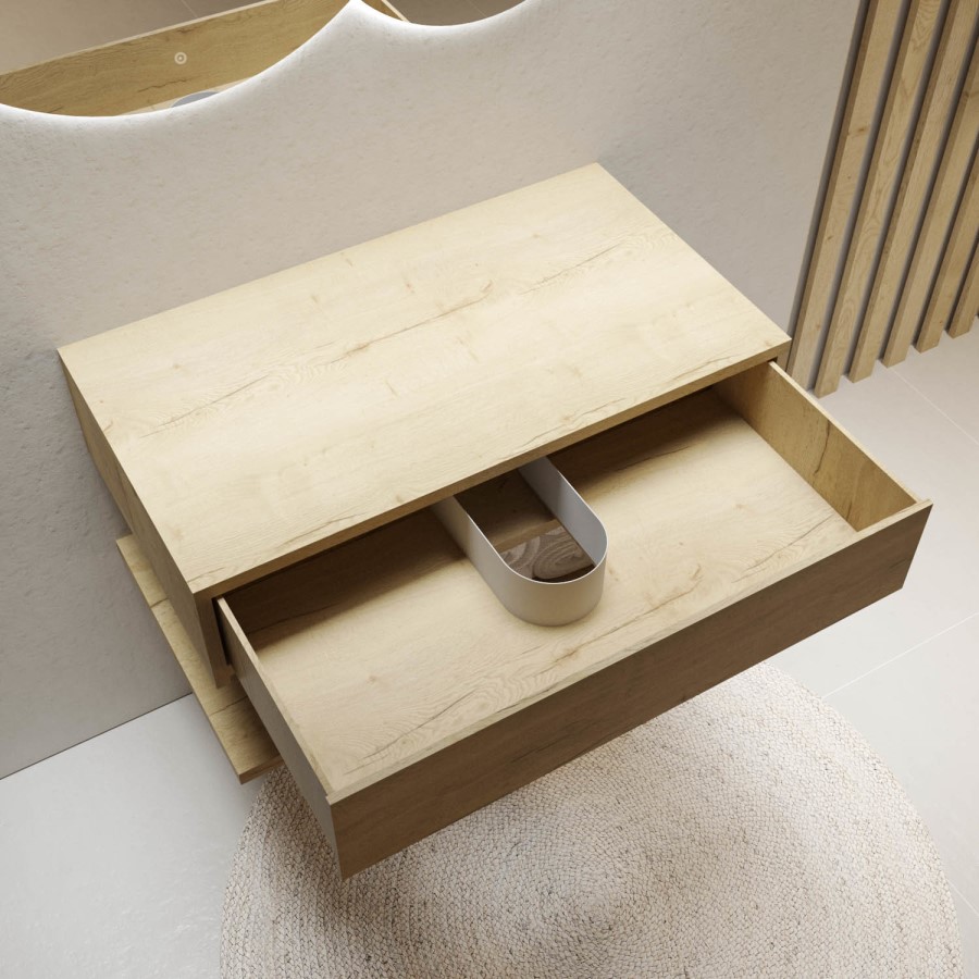 GRADE A2 - 800mm Oak Wall Hung Countertop Shelves - Lugo