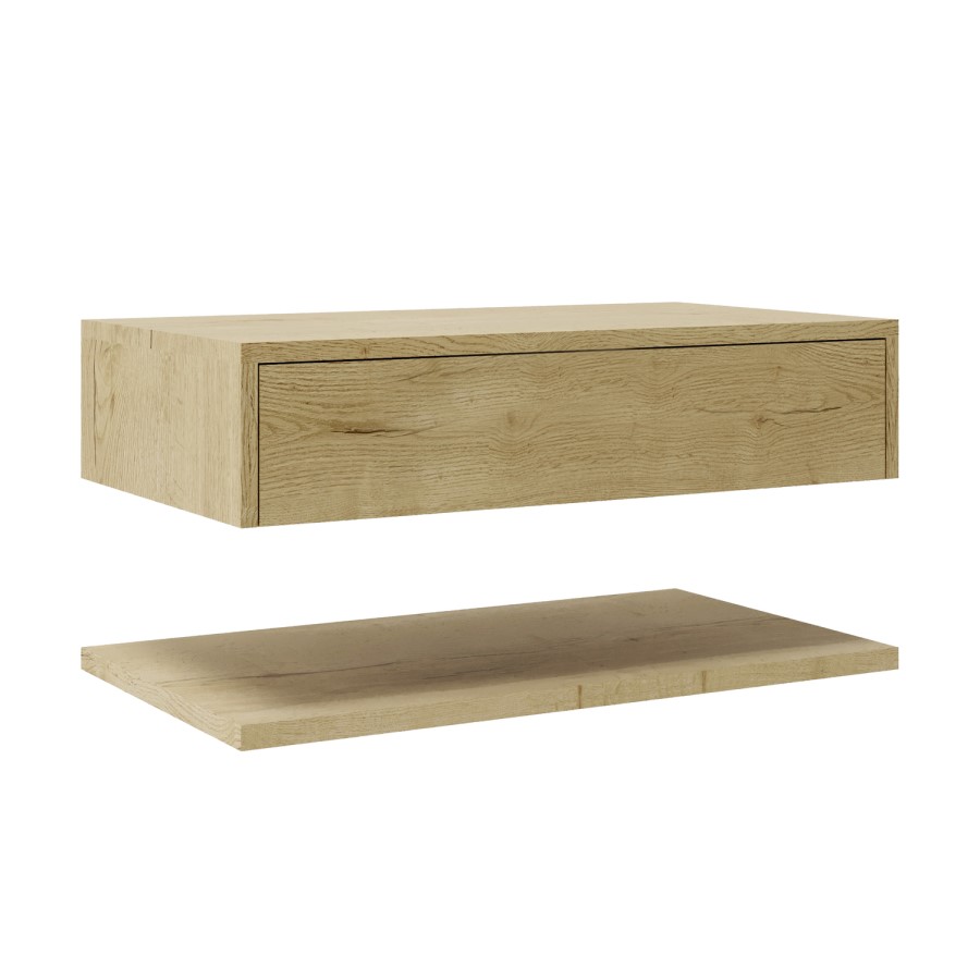 GRADE A2 - 800mm Oak Wall Hung Countertop Shelves - Lugo
