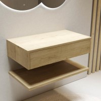 GRADE A2 - 800mm Oak Wall Hung Countertop Shelves - Lugo