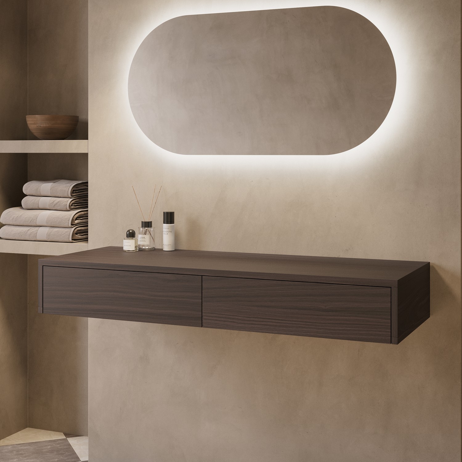 Lugo Brown 1200Mm Walnut Wood Effect Wall Hung Double Countertop Vanity Unit