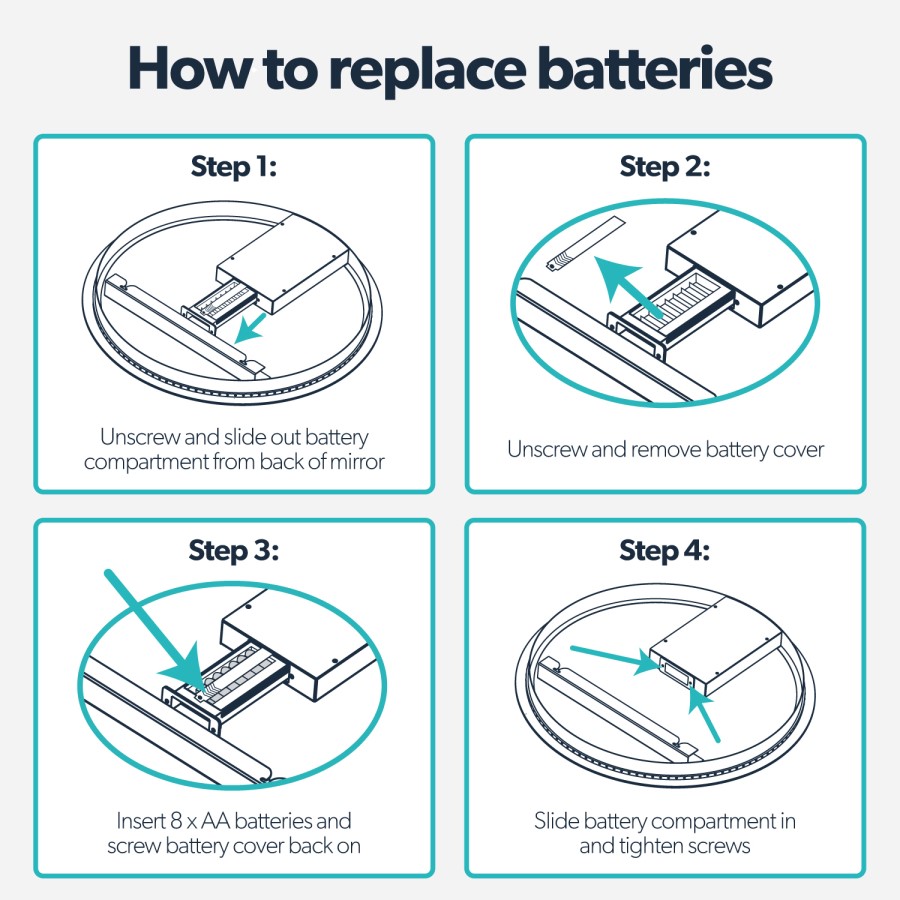 Round Backlit Bathroom Mirror with Battery Operated Lights 600mm - Luna