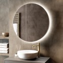 LUNAC800 Single Door Round Chrome Heated Bathroom Mirror Cabinet with Lights 800mm - Luna