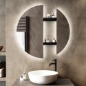 LUNAS800 Round Backlit Heated Bathroom Mirror with Lights & Black Shelves 800mm – Luna