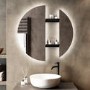 Round Backlit Heated Bathroom Mirror with Lights & Black Shelves 800mm – Luna