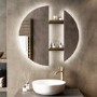 Round Backlit Heated Bathroom Mirror with Lights & Brass Shelves 800mm - Luna