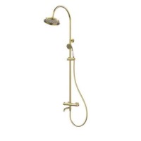 Brushed Brass Thermostatic Traditional Mixer Shower Set with Bath Filler Spout - Lyla