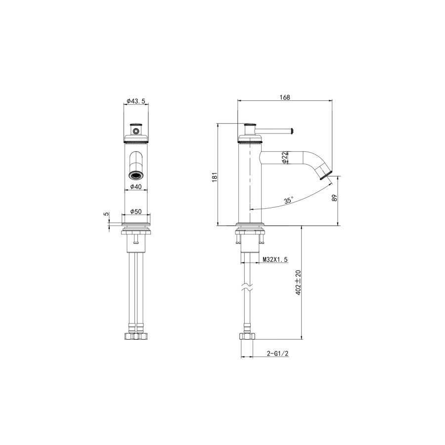 Brushed Brass Traditional Mono Basin Mixer Tap - Lyla