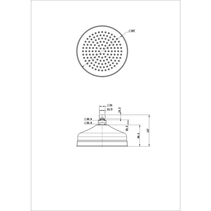 Brushed Brass Traditional 200mm Shower Head & Wall Arm - Lyla