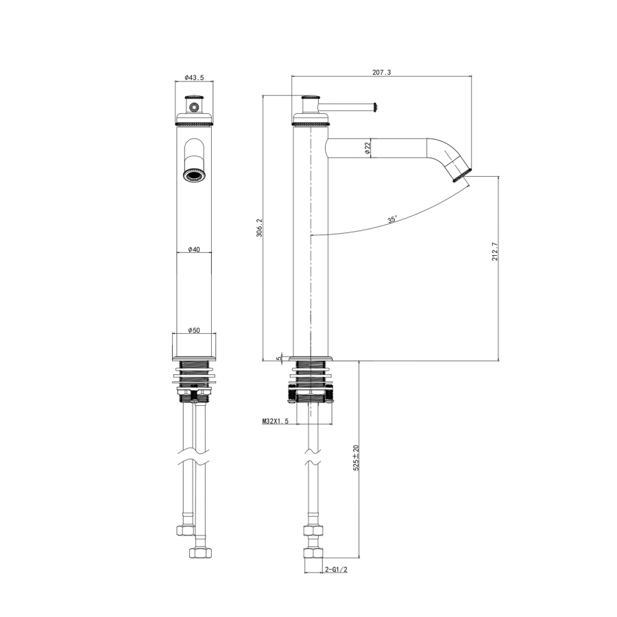 Brushed Brass Traditional Tall Basin Mixer Tap - Lyla