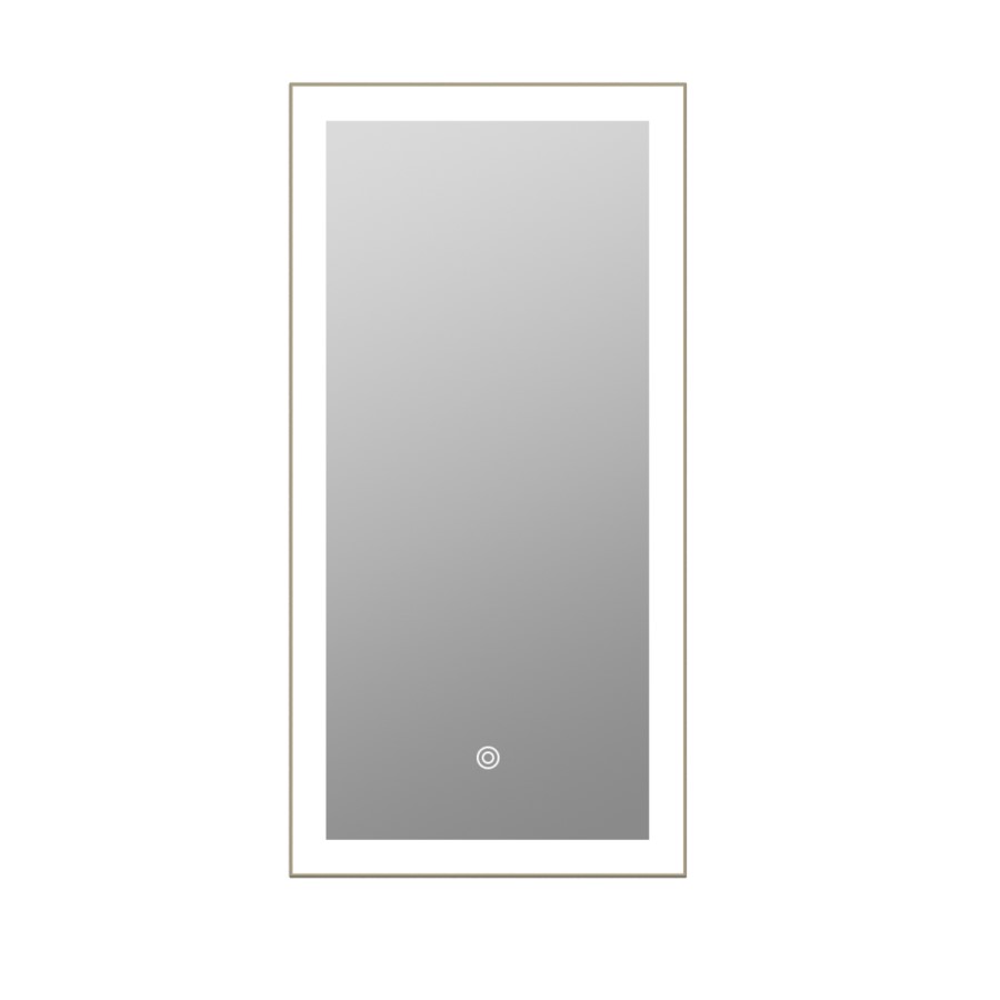 GRADE A1 - Single Door Corner Brass Mirrored Bathroom Cabinets with Lights 300 x 600mm - Lykos