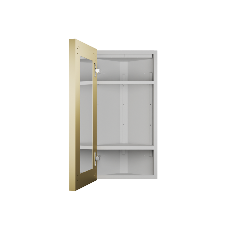 Single Door Corner Brass Mirrored Bathroom Cabinets with Lights 300 x 600mm - Lykos