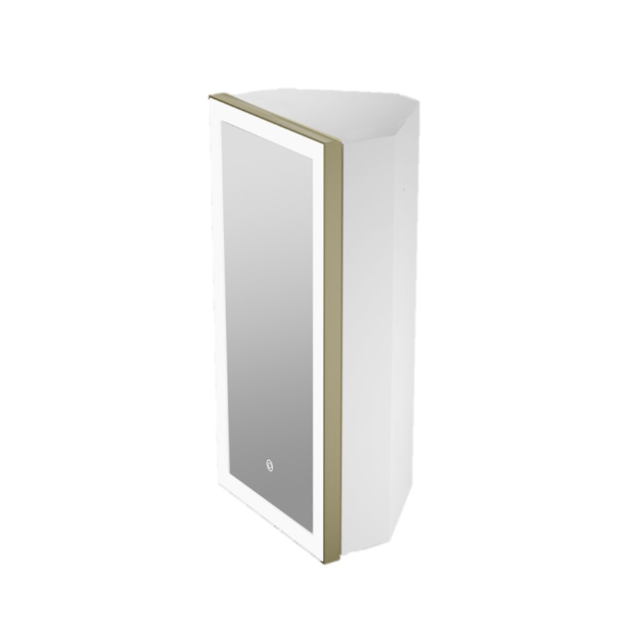 Single Door Corner Brass Mirrored Bathroom Cabinets with Lights 300 x 600mm - Lykos