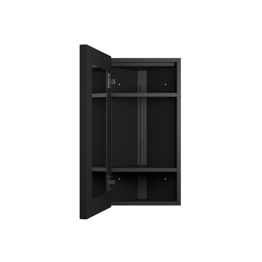 Single Door Corner Black Mirrored Bathroom Cabinets with Lights 300 x 600mm - Lykos