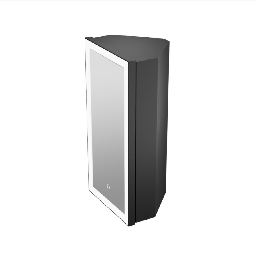 Single Door Corner Black Mirrored Bathroom Cabinets with Lights 300 x 600mm - Lykos