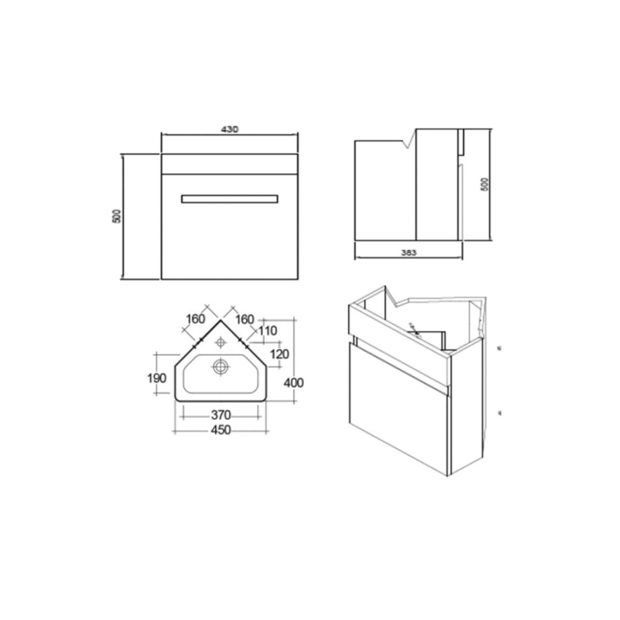 RAK Manhattan Corner Cabinet in Gloss White with Resort 45cm Corner Basin 1 Tap Hole
