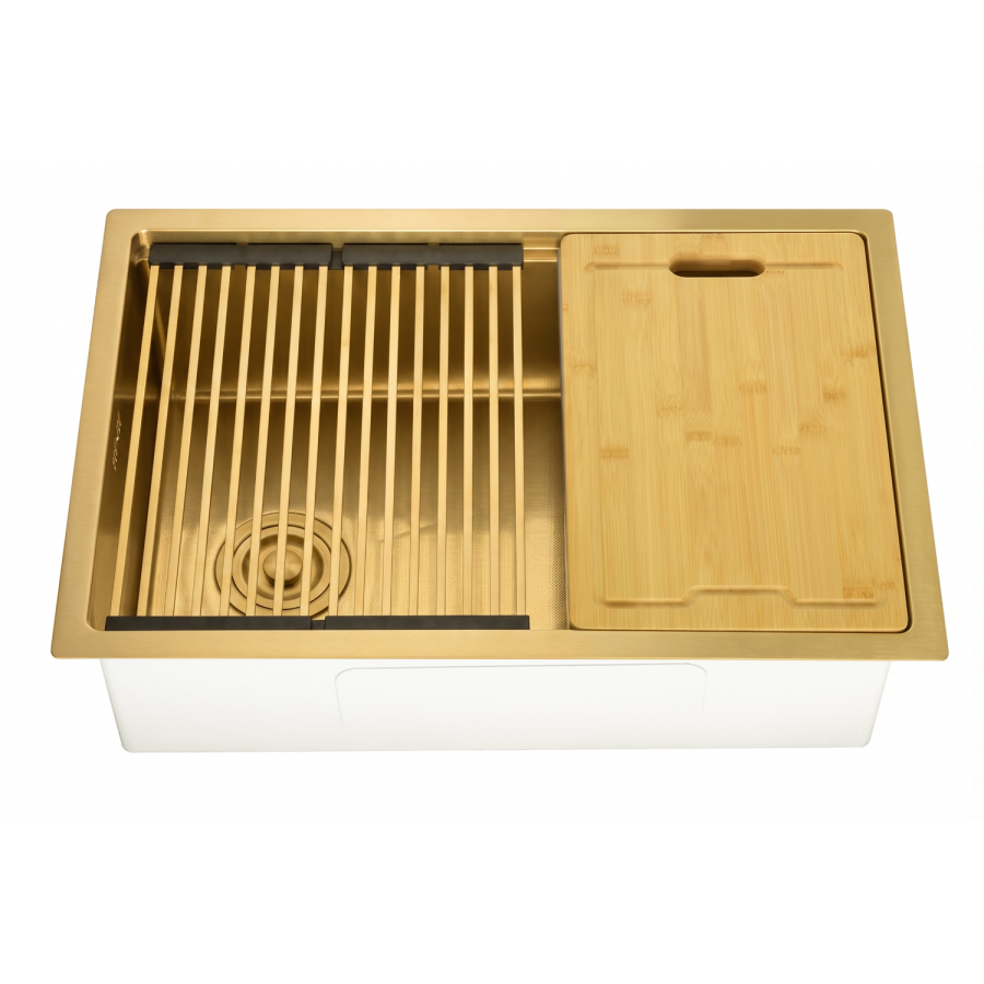 Brushed Brass Undermount Kitchen Workstation Sink Unit & Accessories - Mae